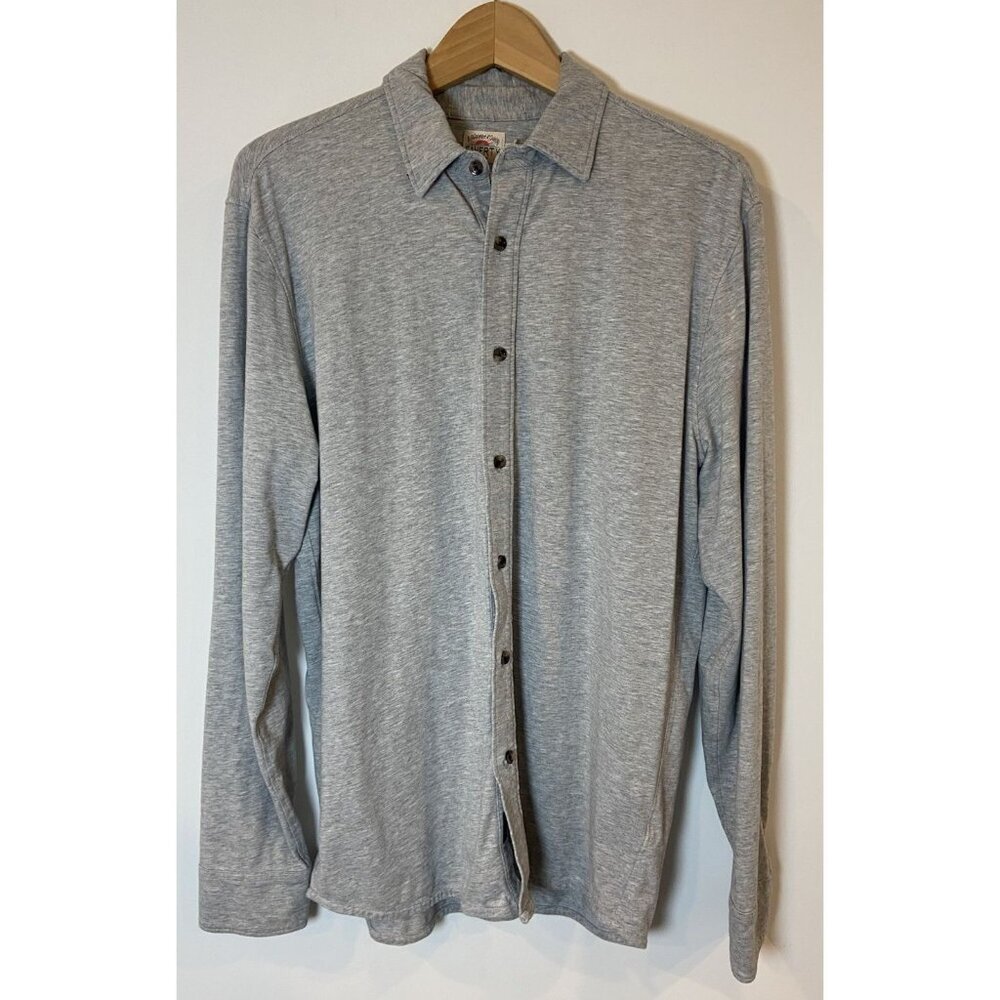 Men's Faherty Button Down Knit Long Sleeve Shirt Gray Heather Size Medium M